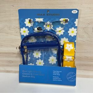 Max Studio Floral Clear Bag with Blue and Yellow Accents